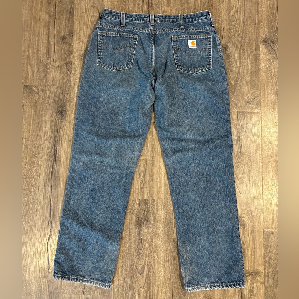 Carhartt Men’s Plaid Lined Blue Jeans Straight Leg